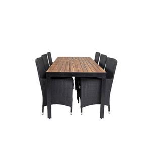 Hioshop Bois tuinmeubelset tafel 90x205cm en 6 stoel Malin zwart,