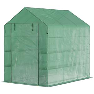 Outsunny foliekas, ruime inloopkas met 8 planken, ideale tomatenkas, stevige constructie, makkelijk te monteren, 214 x 143 x 195 cm, groen | Aosom.nl