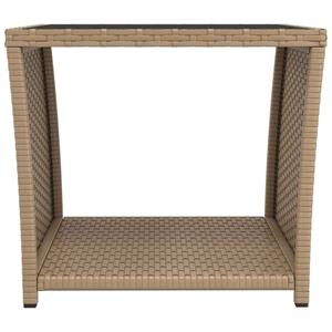 vidaXL Salontafel met glazen blad poly rattan en gehard glas beige