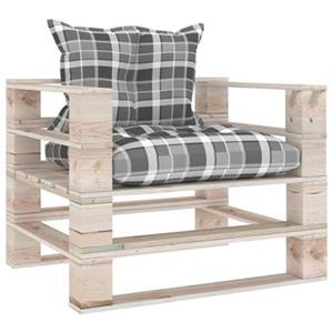 vidaXL Gartenbank Garten-Palettensofa mit Kissen Grau Karomuster Kiefernholz