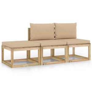 VidaXL 3-delige Loungeset met beige kussens