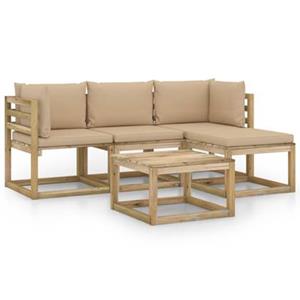 VidaXL 5-delige Loungeset met beige kussens