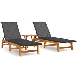 vidaXL 3-delige Loungeset poly rattan en massief acaciahout