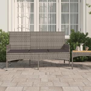 VIDAXL Gartenbank 3-sitzer Mit Kissen Grau Poly Rattan