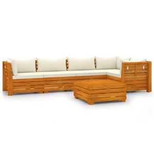 VidaXL 6-delige Loungeset met kussens massief acaciahout