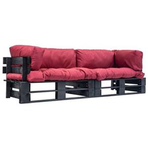 VIDAXL 2-tlg. Garten-palettensofa-set Mit Roten Kissen Kiefernholz