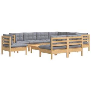 vidaXL 10-delige Loungeset met grijze kussens massief grenenhout