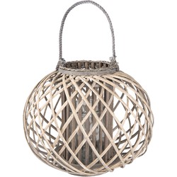 Clayre & Eef Windlicht Ø 47x36 cm Grijs Hout Rond Kaarsenhouder Sfeerverlichting