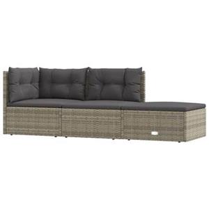 VidaXL 3-delige Loungeset met kussens poly rattan grijs