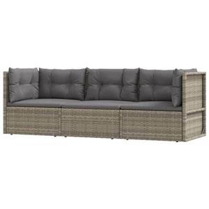 VidaXL 3-delige Loungeset met kussens poly rattan grijs