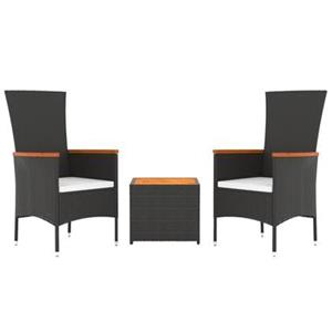 Vidaxl 3-tlg. Garten-lounge-set Schwarz Poly Rattan Massivholz Akazie