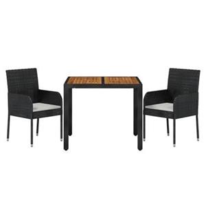 vidaXL 3-delige Tuinset met kussens poly rattan zwart