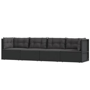 VidaXL 4-delige Loungeset met kussens poly rattan zwart