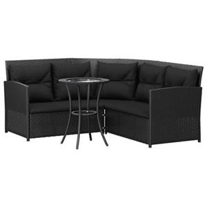 VidaXL 2-delige Loungeset met kussens L-vormig poly rattan zwart