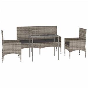 VidaXL 4-delige Loungeset met kussens poly rattan grijs