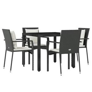 VidaXL 5-delige Tuinset met kussens poly rattan zwart