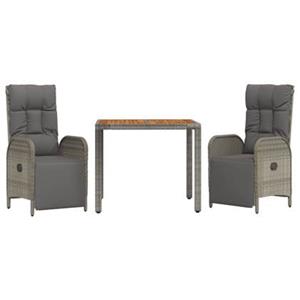 VidaXL 3-delige Tuinset met kussens poly rattan grijs