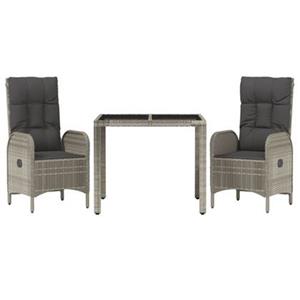vidaXL 3-delige Tuinset met kussens poly rattan grijs