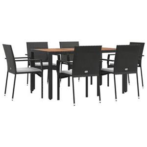 vidaXL 7-delige Tuinset met kussens poly rattan zwart