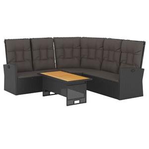 VidaXL 2-delige Loungeset met kussens poly rattan zwart