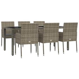 vidaXL 7-delige Tuinset met kussens poly rattan grijs