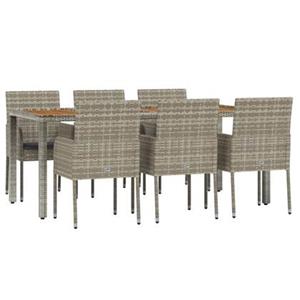 VidaXL 7-delige Tuinset met kussens poly rattan grijs