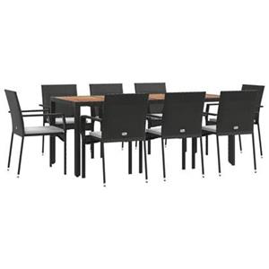 vidaXL 9-delige Tuinset poly rattan zwart