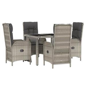 vidaXL 5-delige Tuinset met kussens poly rattan grijs
