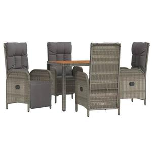 vidaXL 5-delige Tuinset met kussens poly rattan grijs