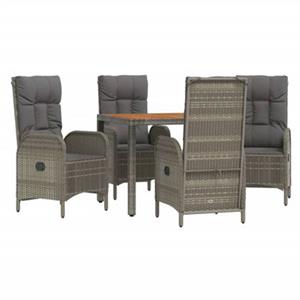 vidaXL 5-delige Tuinset met kussens poly rattan grijs