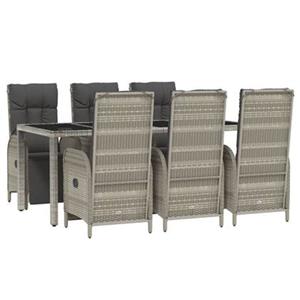 vidaXL 7-delige Tuinset met kussens poly rattan grijs