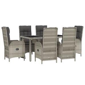 vidaXL 7-delige Tuinset met kussens poly rattan grijs