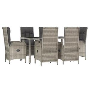 vidaXL 7-delige Tuinset met kussens poly rattan grijs