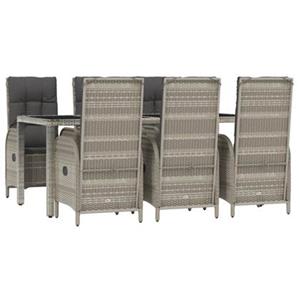 vidaXL 7-delige Tuinset met kussens poly rattan grijs