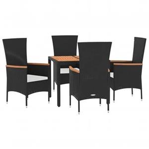 VidaXL 5-delige Tuinset met kussens poly rattan zwart