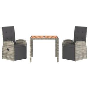 VidaXL 3-delige Tuinset met kussens poly rattan grijs