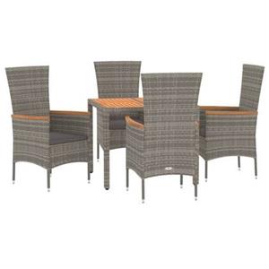 VidaXL 5-delige Tuinset met kussens poly rattan grijs