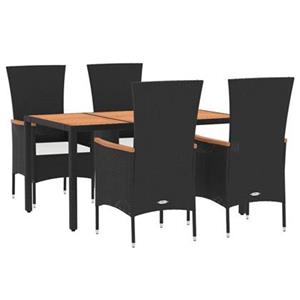 VidaXL 5-delige Tuinset met kussens poly rattan zwart