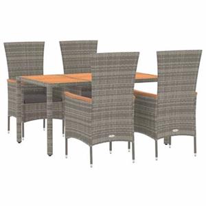 VidaXL 5-delige Tuinset met kussens poly rattan grijs