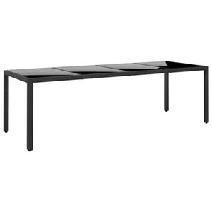 VidaXL Tuintafel 250x100x75 cm gehard glas en poly rattan zwart