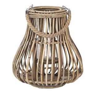 Clayre & Eef Windlicht Ã 27x30 cm Beige Hout Glas Rond Kaarsenhouder