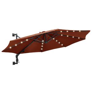 vidaxl Wandparasol met LED's en metalen paal 300 cm terracottakleurig