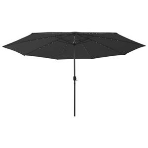 vidaxl Parasol met LED-verlichting en metalen paal 400 cm zwart