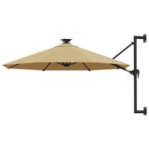 Vidaxl Wandparasol Met Led's En Metalen Paal 300 Cm Taupe