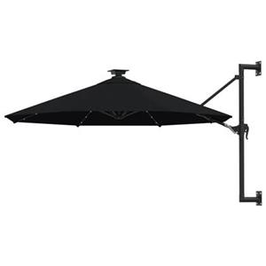 VIDAXL Sonnenschirm Wandmontage Mit Leds Und Metallmast 300 Cm Schwarz