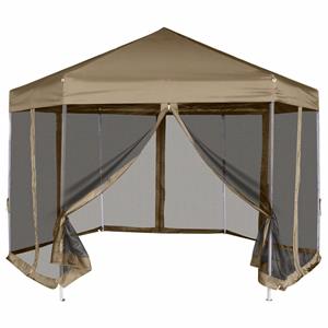 VidaXL Partytent met wanden zeshoekig 3,6x3,1 m taupe 220 g/m²