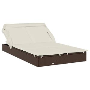 Ligbed 2-persoons met dak 213x118x97 cm poly rattan bruin