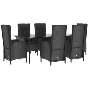 vidaXL 7-delige Tuinset met kussens poly rattan zwart
