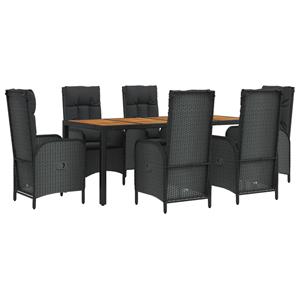 vidaXL 7-delige Tuinset met kussens poly rattan zwart