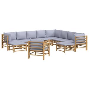 vidaXL 12-delige Loungeset met kussens bamboe lichtgrijs